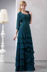 Beaded Lace Layers Skirt Peacock Blue Jacket Dress For Ocassion Prom Wear