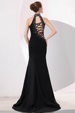 Fashionable Halter Black Chiffon Prom Dress With High Split