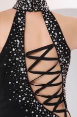 Fashionable Halter Black Chiffon Prom Dress With High Split