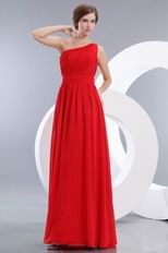 Cheap One Shoulder Ruched A-line Scarlet Chiffon Prom Dress