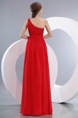 Cheap One Shoulder Ruched A-line Scarlet Chiffon Prom Dress