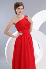 Cheap One Shoulder Ruched A-line Scarlet Chiffon Prom Dress