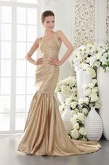 Straps Cross Back Mermaid Champagne Exclusive Prom Dress