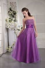 Strapless Beading Emberllish Dark Violet Prom Dress 2014