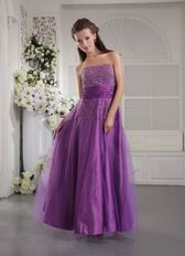 Strapless Beading Emberllish Dark Violet Prom Dress 2014