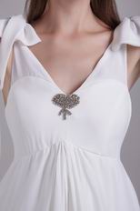 V Neckline Quality White Prom Dresses Wedding Party Dress