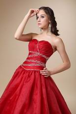 Wine Red Organza Corset Back Puffy Prom Ball Gown