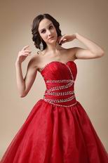 Wine Red Organza Corset Back Puffy Prom Ball Gown