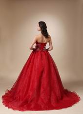 Wine Red Organza Corset Back Puffy Prom Ball Gown