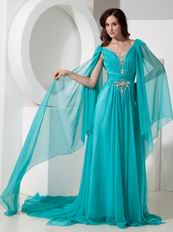 V-neck Brids Wing Design 2014 Top Designer Prom Dress