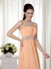 Strapless Sleeveless Apricot Orange Chiffon Celebrity Dress