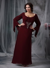 Scoop Burgundy Mother Of The Bride Dress Long Sleeves Modest