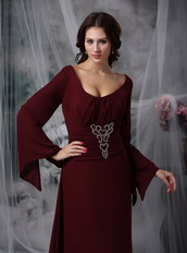 Scoop Burgundy Mother Of The Bride Dress Long Sleeves Modest