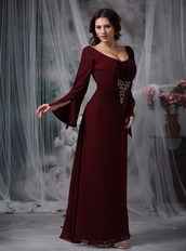 Scoop Burgundy Mother Of The Bride Dress Long Sleeves Modest