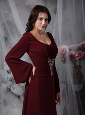 Scoop Burgundy Mother Of The Bride Dress Long Sleeves Modest