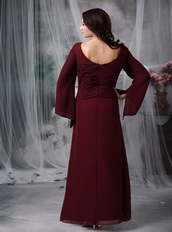 Scoop Burgundy Mother Of The Bride Dress Long Sleeves Modest