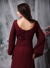 Scoop Burgundy Mother Of The Bride Dress Long Sleeves Modest