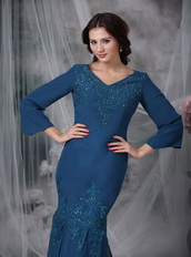 Modest Strong Blue Sleeves Mother Of The Bride Dress Mermaid Modest