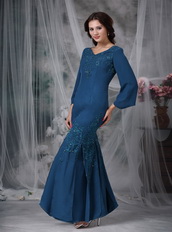 Modest Strong Blue Sleeves Mother Of The Bride Dress Mermaid Modest