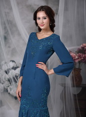 Modest Strong Blue Sleeves Mother Of The Bride Dress Mermaid Modest