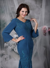 Modest Strong Blue Sleeves Mother Of The Bride Dress Mermaid Modest