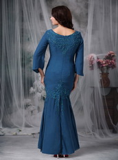 Modest Strong Blue Sleeves Mother Of The Bride Dress Mermaid Modest