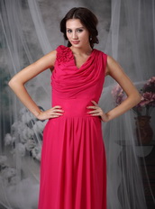 V-neck Hot Pink Chiffon Dress For Mother Of Bride Wear Modest