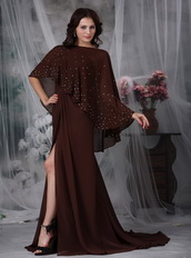 Brown Chiffon Split Skirt Mather Of The Bride Dress With Vest Modest