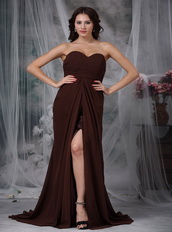 Brown Chiffon Split Skirt Mather Of The Bride Dress With Vest Modest