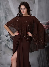 Brown Chiffon Split Skirt Mather Of The Bride Dress With Vest Modest