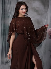 Brown Chiffon Split Skirt Mather Of The Bride Dress With Vest Modest