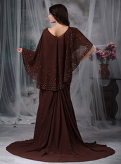 Brown Chiffon Split Skirt Mather Of The Bride Dress With Vest Modest