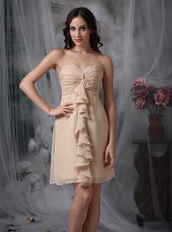 Champagne Ruched Short Prom Dress With Draping Knee Length Sexy