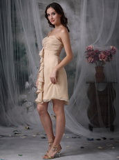 Champagne Ruched Short Prom Dress With Draping Knee Length Sexy