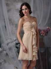 Champagne Ruched Short Prom Dress With Draping Knee Length Sexy