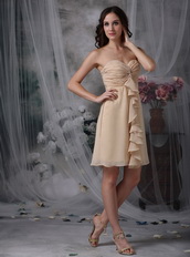 Champagne Ruched Short Prom Dress With Draping Knee Length Sexy