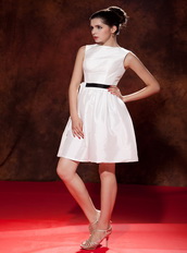 White Bateau Scoop Neck Mini-length Taffeta Prom Dress Knee Length Sexy