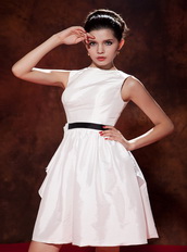 White Bateau Scoop Neck Mini-length Taffeta Prom Dress Knee Length Sexy