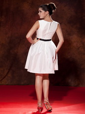 White Bateau Scoop Neck Mini-length Taffeta Prom Dress Knee Length Sexy