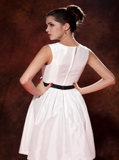 White Bateau Scoop Neck Mini-length Taffeta Prom Dress Knee Length Sexy