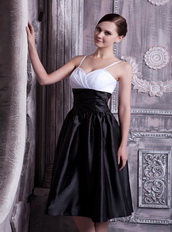 White and Black Spaghetti Straps Prom Dress With Corset Short Skirt Knee Length Sexy