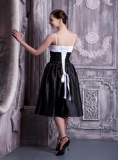 White and Black Spaghetti Straps Prom Dress With Corset Short Skirt Knee Length Sexy