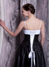 White and Black Spaghetti Straps Prom Dress With Corset Short Skirt Knee Length Sexy