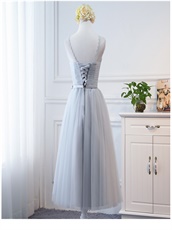 Popular Color Silver Tulle Series Bridesmaid Tea-Length For Pretty Girls