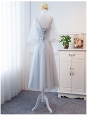 Popular Color Silver Tulle Series Bridesmaid Tea-Length For Pretty Girls