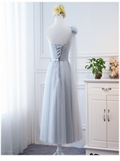 Popular Color Silver Tulle Series Bridesmaid Tea-Length For Pretty Girls