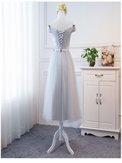 Popular Color Silver Tulle Series Bridesmaid Tea-Length For Pretty Girls