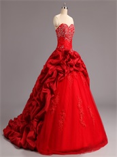 Discount Red Taffeta Bubble and Tulle Quinceanera Court Dress Lace