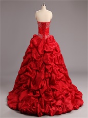 Discount Red Taffeta Bubble and Tulle Quinceanera Court Dress Lace