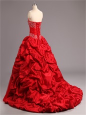 Discount Red Taffeta Bubble and Tulle Quinceanera Court Dress Lace